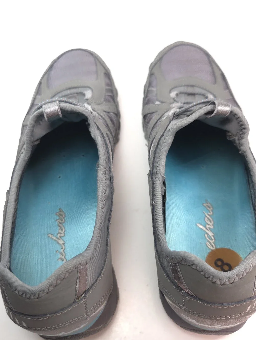 Skechers Bikers Gray & Teal Slip‑On Bungee‑Lace Walking Sneakers Sz 8
